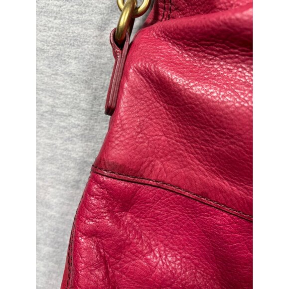 Fossil Explorer Tote Dark Pink Leather Foldover Crossbody Purse - Picture 11 of 12